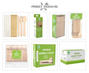 Conjunto de talheres de madeira de bambu descartáveis biodegradáveis, colher e garfo para festas em família, ambiente favorável