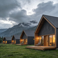 Maison miniature moderne en bois avec intérieur entièrement meublé pour bureau, maison préfabriquée, utilisation de maison préfabriquée triangulaire
