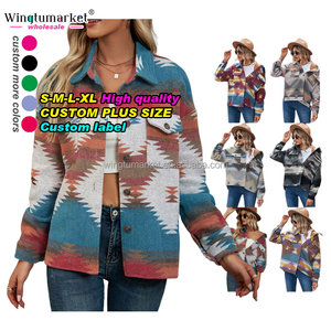 Venta al por mayor de invierno país estilo occidental bolsillos Tweed camisa chaqueta de lana abrigo <span class=keywords><strong>azteca</strong></span> chaquetas Shacket para las mujeres - Product Image 1