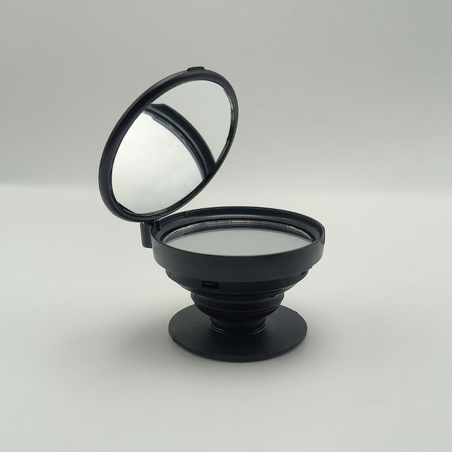 New Chrome 360-Degree Rotating Double-Sided Airbag Desktop Mirror with Square Folding Stand and Lighting
