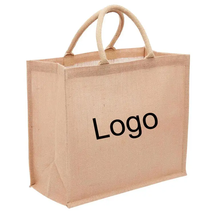Burlap eco friendly recycled linen waterproof custom print beach travel shopping jude tote jute bag with logo
