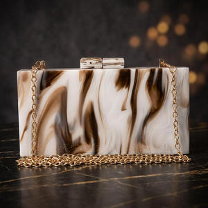 Luxury <b>White</b> Brown Marbled Resin Rectangular <b>Clutch</b> <b>Bag</b> with Gold Chain Evening Handbag Handmade Evening Purse Unique Style - Product Image 1