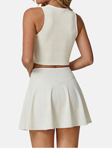 Set Rok Badminton Warna Kontras Model V Pinggang dengan Logo Kustom, Pakaian Olahraga Golf Kasual, Pakaian Tenis Gym Seksi untuk Wanita - Product Image 3