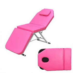 Table de massage portable et pliable avec appui-tête intégré, en cuir PU rose, structure métallique, mobilier de salon pour usage en spa et thérapie - Product Image 4
