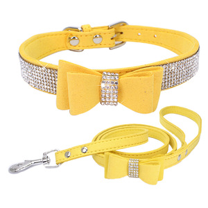 Yolen vente en gros <span class=keywords><strong>Amazoo</strong></span>, vente chaude de luxe en velours rose strass de haute qualité chat petit moyen chien laisse nœud papillon colliers pour animaux de compagnie - Product Image 5