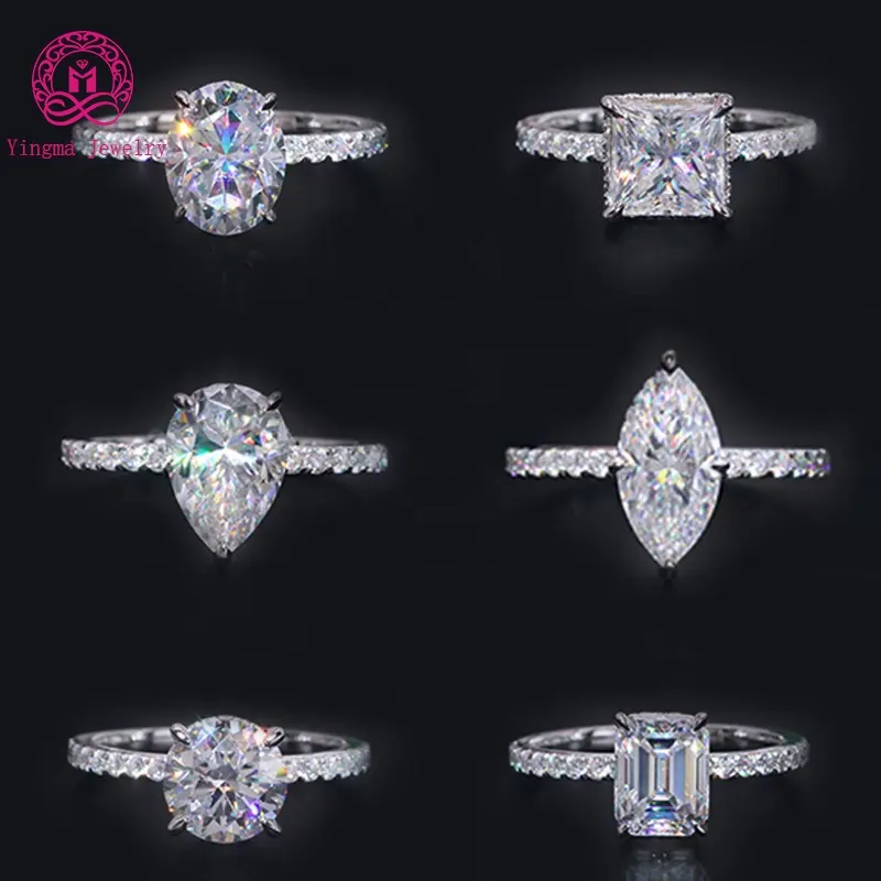 Yingma 14K perhiasan emas padat cincin pernikahan moissanite cincin 18K emas/9K/perak mewah 2ct cincin pertunangan untuk wanita