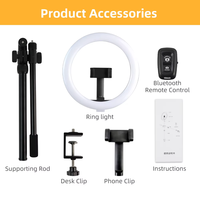 Kit Lampu Cincin LED Studio yang Dipasang di Meja dengan Penyangga Ponsel untuk Siaran Langsung Video Vlogging Fotografi Pencahayaan
