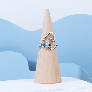 Bague Aquamarine Élégante <span class=keywords><strong>et</strong></span> Raffinée, Design Ondulé Inspiré par la Mer, Garde du Pur Courage, Bijoux Fins - Product Image 1