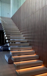 Escalera de banda de rodadura de <span class=keywords><strong>madera</strong></span> de <span class=keywords><strong>barniz</strong></span> transparente, <span class=keywords><strong>escaleras</strong></span> rectas flotantes, diseños de <span class=keywords><strong>escaleras</strong></span> interiores personalizados - Product Image 5