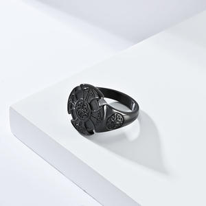 Vintage Nordic Viking Triangle Knot <b>Titanium</b> Steel <b>Ring</b> For Men Cross Pattern Black Stainless Steel Jewelry Gift - Product Image 4