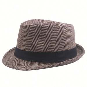 Chapeau Fedora Unisexe Style Britannique à Chevrons Rayés pour l'Automne et l'Hiver – Idéal pour l'Extérieur, Tendance et Chaud - Product Image 5