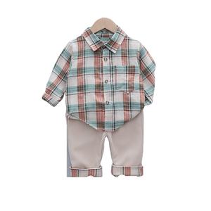 Ropa para Niños, Conjunto de Ropa para Bebé de Shanghái, Camisa a Cuadros para Niños con Pantalones Lisos, Compra en Línea - Product Image 1