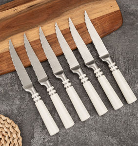14‑Piece White Ergonomic Handle Silver Metal Ring <b>Sharp</b> Kitchen <b>Knife</b> <b>Set</b> Stainless Steel Cutlery <b>Set</b> with White Block - Product Image 4