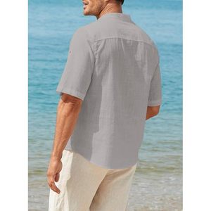 Custom Men's Cotton <b>Linen</b> Henley <b>Shirt</b> Casual Button Down Tropical Beach T-<b>Shirt</b> Summer <b>Short</b> <b>Sleeve</b> ODM Woven Fabric - Product Image 2