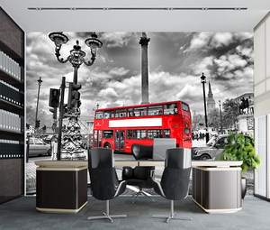 Scena di londra Bus rosso nero bianco arte murale per soggiorno decorazione retrò città paesaggio Peel Stick carta da parati - Product Image 2