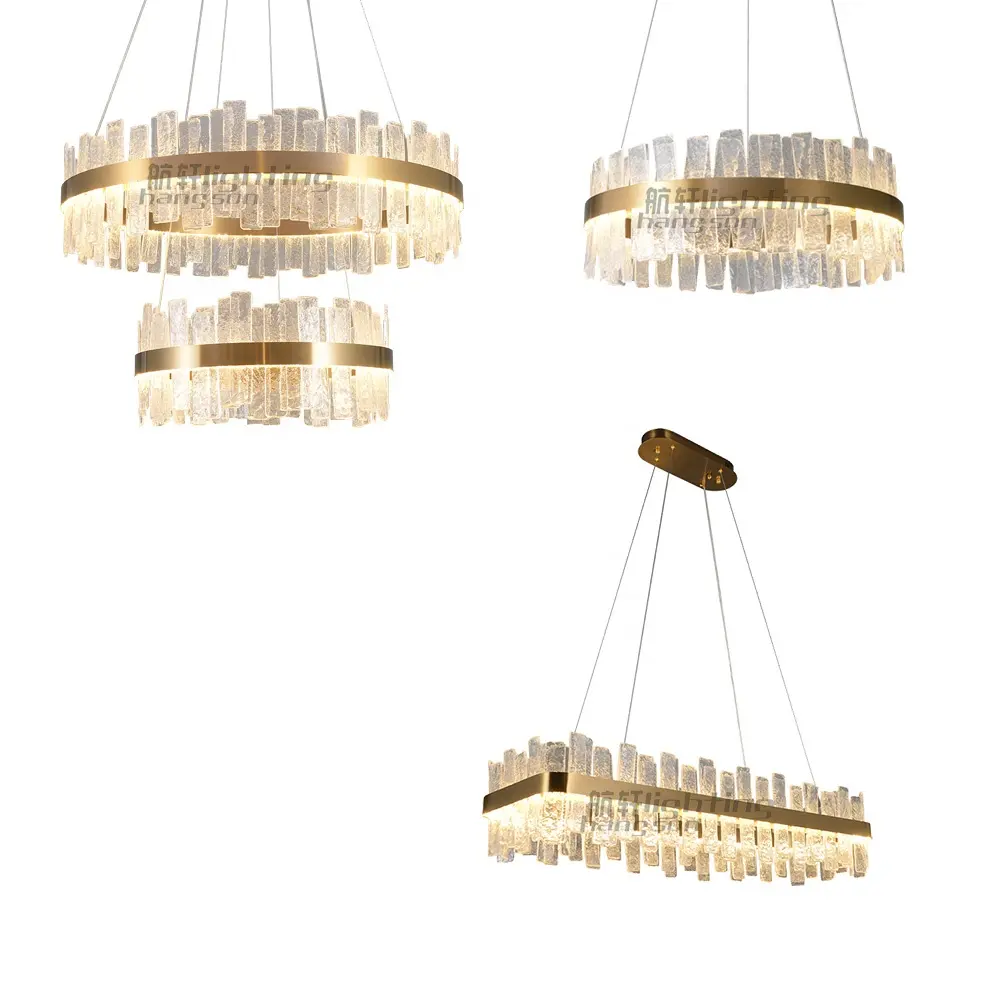 Newest rectangular round led light ceiling crystal chandelier