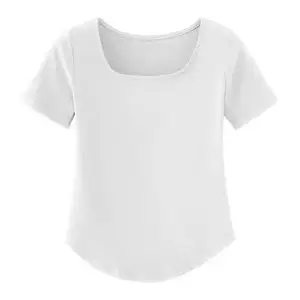 Alta qualidade de manga curta t - shirt das mulheres U pescoço arquiado hem curto camiseta branca