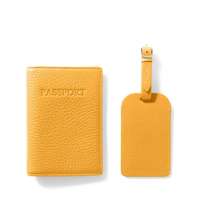 Ensemble de 2 pièces de luxe avec logo personnalisé imprimé, porte-passeport en cuir véritable mince avec blocage RFID, étiquette de bagage d'aéroport, ensemble cadeau de voyage