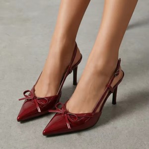 Tacones Finos de Verano, Elegantes Tacones de Satén con Lazo para Mujer, Sandalias de Verano con Punta en Pico y Correa con Hebilla - Product Image 1