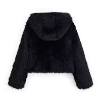 Manteau en fausse fourrure de renard noir pur pour femme, style européen russe, avec fermeture éclair et capuche, pour la mode féminine