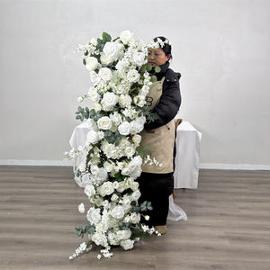 Centre de table de mariage, fleurs artificielles en soie, roses blanches, long chemin de table, réaliste, taille personnalisable - Product Image 1