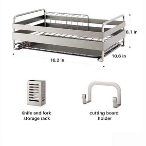 Supports à vaisselle en acier inoxydable avec plateau de vidange au-dessus de l'évier Égouttoir à vaisselle pour petits espaces Durable pour évier de comptoir de cuisine - Product Image 3