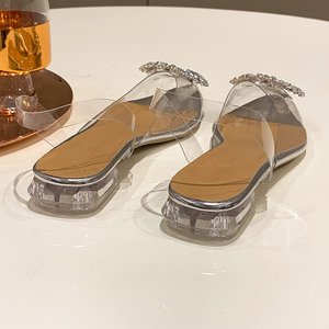 Nice Design Princess Elegant Pointed Party Women Transparent Rhinestone Flat Shoes - Product Image 6