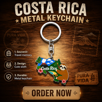 Llavero de metal de aleación de zinc personalizado con diseño de Mapa de Costa Rica y Perezoso de Monteverde, Souvenirs de Costa Rica