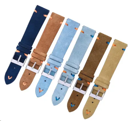 Suede Watch Straps 18mm 20mm Hand Stitched Beige Green Blue Suede Leather Watch Bands For Man Woman Quick Release Watch Bracelet