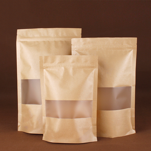 Sac en papier kraft avec fenêtre, pochette debout, qualité alimentaire, refermable avec fermeture éclair pour café, collations, thé, impression personnalisée acceptée - Product Image 3