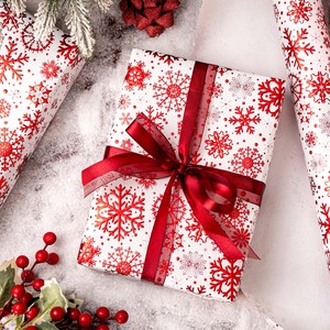 Snowflake Pattern Gift <b>Wrapping</b> <b>Paper</b> Roll Red <b>White</b> Eco-Friendly Specialty <b>Paper</b> for Holiday Packaging - Product Image 1