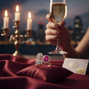 Anillo de Cóctel para Mujer de Diseño Italiano con Diamante Cultivado en Laboratorio y Rubí, Oro Rosa, Estilo Étnico, Certificado IGI, Precios al por Mayor - Product Image 3
