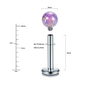 G23 Titanium Opal Ball Lip Stud <b>Earrings</b> 16G Round Threaded <b>Piercing</b> Jewelry for Lips Body Jewelry - Product Image 2