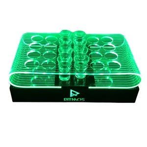 Color changing acrylic 12/24 holes square LED shot glass holder LED glass ware cocktail tray bottle presenter for nightclub bar