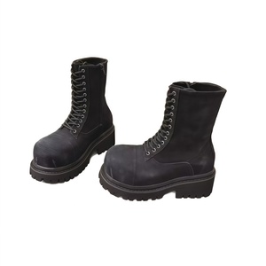 Bottes de luxe pour couple, nouvelle collection automne, style Paris, en toile, à semelle épaisse et plateforme, bout carré, fermeture éclair latérale, en cuir véritable - Product Image 5
