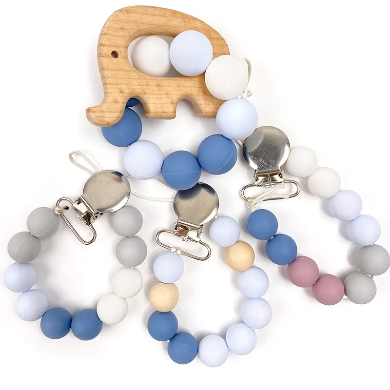New Arrival baby Teether Ring Silicone & Natural Wooden Infant Baby Bangle Teether Toys Infant Baby Bracelet Rattles