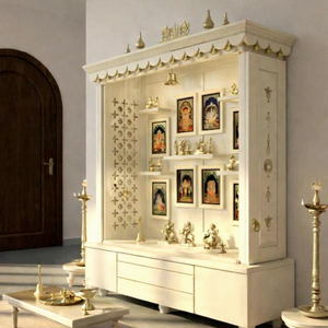 Gabinete de Pooja de Madera de Teca del Sur de la India, Moderno y Tradicional, de Calidad de Exportación, Duradero, Gabinete de Templo Tradicional Indio para el Hogar, Sólido, Hecho en EE. UU. - Product Image 5