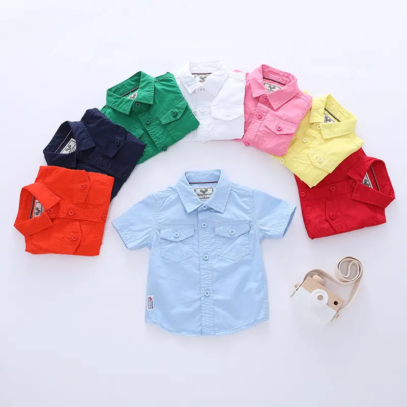 2022 estate nuovo arrivo 100% cotone Boutique per bambini camicetta solido manica corta bambini ragazzi camicie Casual in più colori