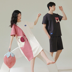 Pijamas de Pareja de Verano de Algodón de Manga Corta con Estampado de Fresa y Oso Carmly, 25 Estilos Nuevos, Camisón, Ropa de Dormir para Mujer, Traje para Hombre - Product Image 4