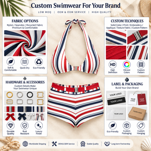 Custom Halter U-Neck <strong>Bikini</strong> Top With <strong>Shorts</strong> With Belt and High Waist OEM Swimsuit Set Luxury Beachwear Supplier - Product Image 4