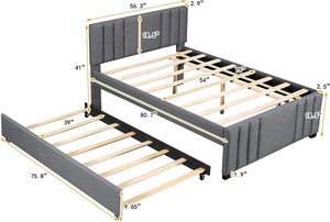 Venta al por mayor de fábrica, camas de plataforma acolchadas con ruedas para niños y adolescentes, silenciosas y fáciles de montar - Product Image 4