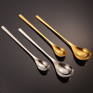 Cuchara de acero inoxidable 304 con mango largo, plateada y dorada, pulida a espejo, para mezclar café y té. - Product Image 1