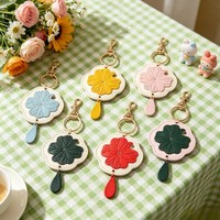 Porte-clés en cuir PU vibrant en forme de feuille de lotus, pendentif créatif et mignon pour sac à main, idéal comme cadeau pour femme et accessoire de sac