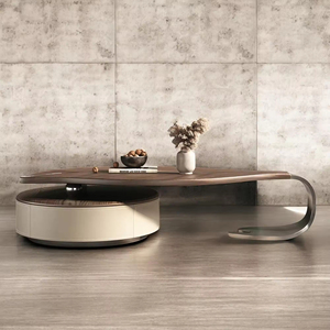 Chân kim loại ánh sáng Bắc Âu đồ nội thất phòng khách bên trung tâm hiện đại hình bầu dục nhỏ hình dạng bàn trà lá gỗ sang trọng Bàn cà phê - Product Image 4