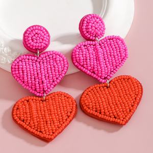 Pendientes de Corazón Hechos a Mano con Cuentas Rojas de Moda para el Día de San Valentín, Imitación de Perla, Piedra Natural, Plástico para Mujer, Regalo - Product Image 5