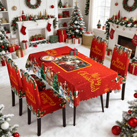 Nappe et Housses de Chaise de Noël Élastiques Grand Format Motif Visage de Père Noël et Arbre pour Décoration de Fête de Noël – Qualité Supérieure – Vente en Gros