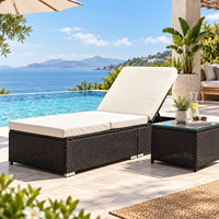 Chaise longue d'extérieur en rotin PE avec boîte de rangement, dossier réglable, pour patio et plage