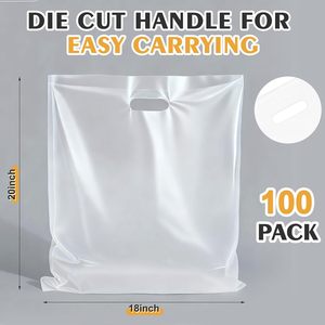 100 Pcs 18x20in <b>Clear</b> Plastic <b>Bags</b> With Handles Large Shopping <b>Bags</b> For Retail Boutique - Product Image 2
