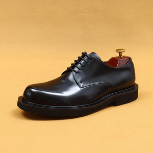 Chaussures habillées en cuir véritable pour hommes, style Oxford, bout rond, à lacets, couleur unie, semelle extérieure en caoutchouc amorti, toutes saisons, chaussures de mariage - Product Image 5