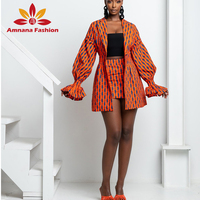 Cetak Afrika jaket blazer garis panjang dan rok Mini dengan kualitas tinggi ankara 2 potong set pakaian